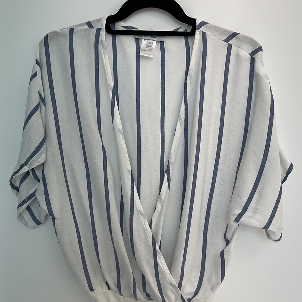 V neck striped,loose body suit.